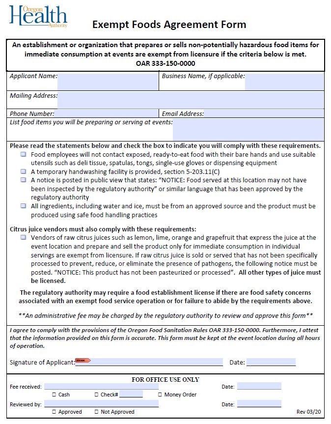 exempt food agreements